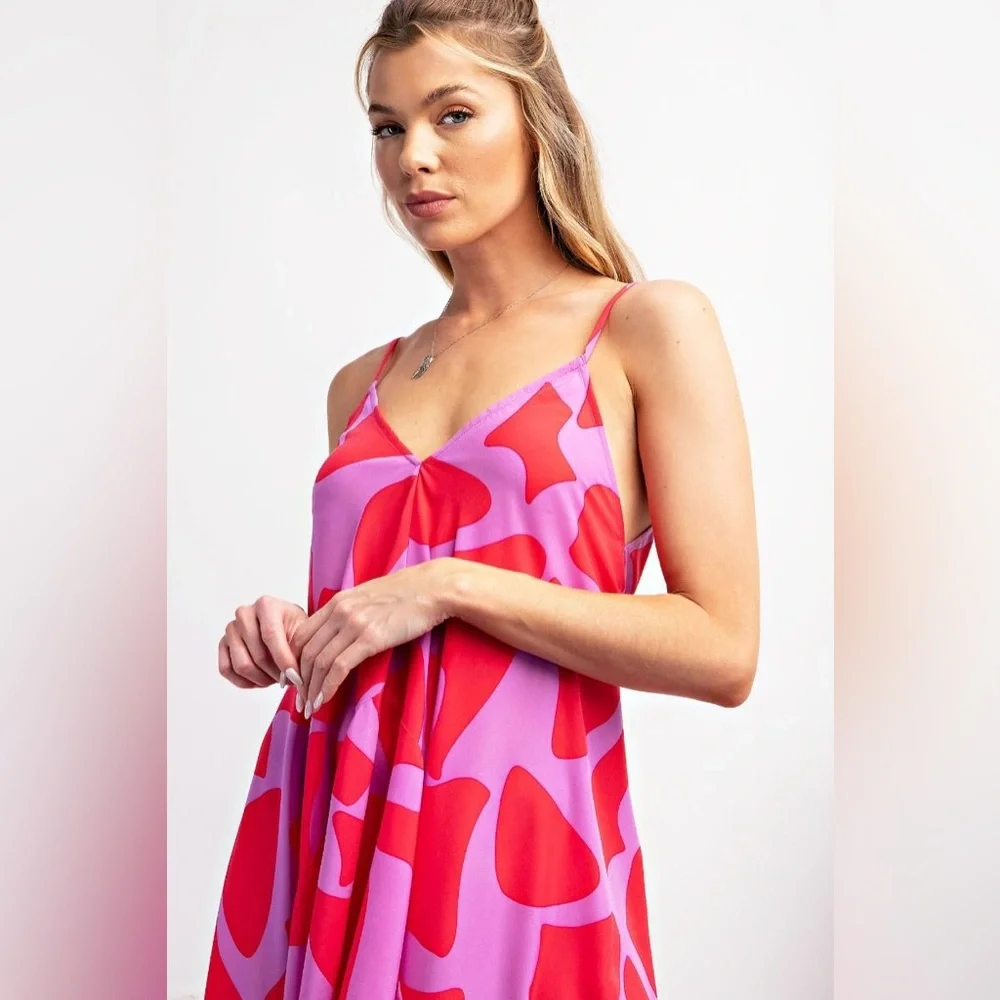Women’s Asymmetrical Slip Dress in Pink & Red - Picture 4 of 4